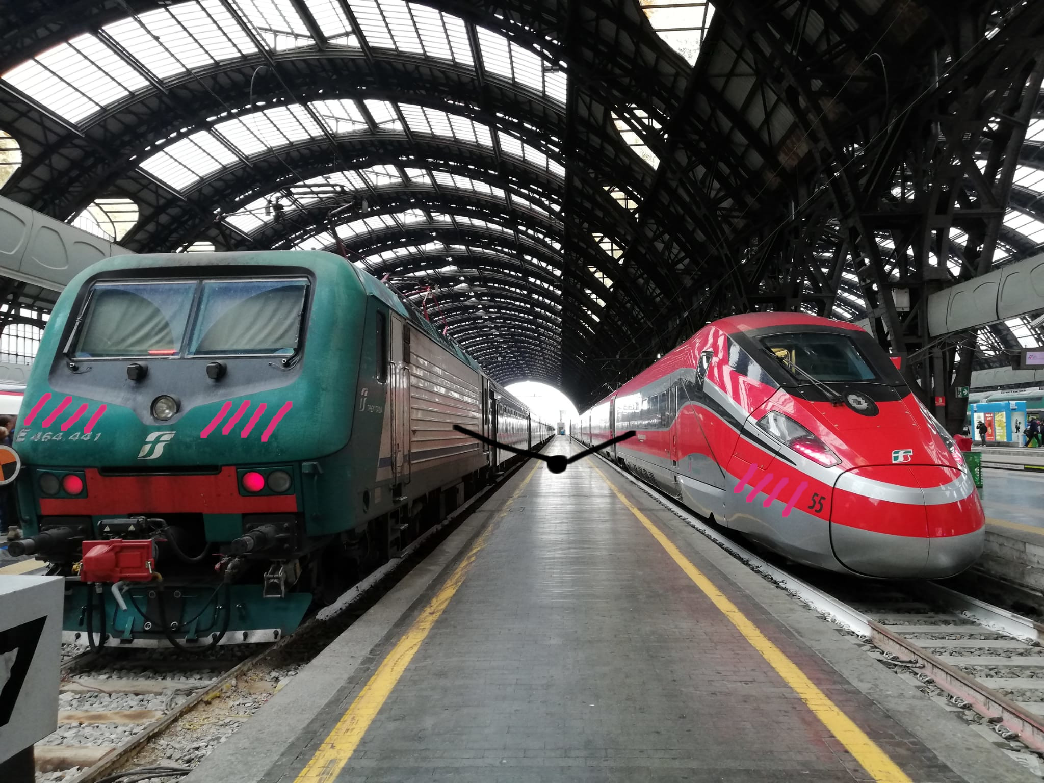 Trains holding hands